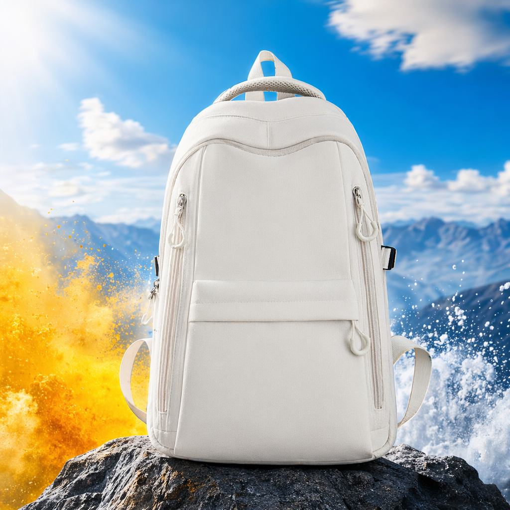 The white backpack is simple and versatile. It is convenient for students to commute, has a large capacity and is fashionable and casual Specification image