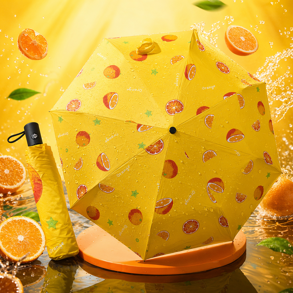 Yellow orange pattern all-weather umbrella, waterproof, sun-proof, lightweight and foldable Specification image