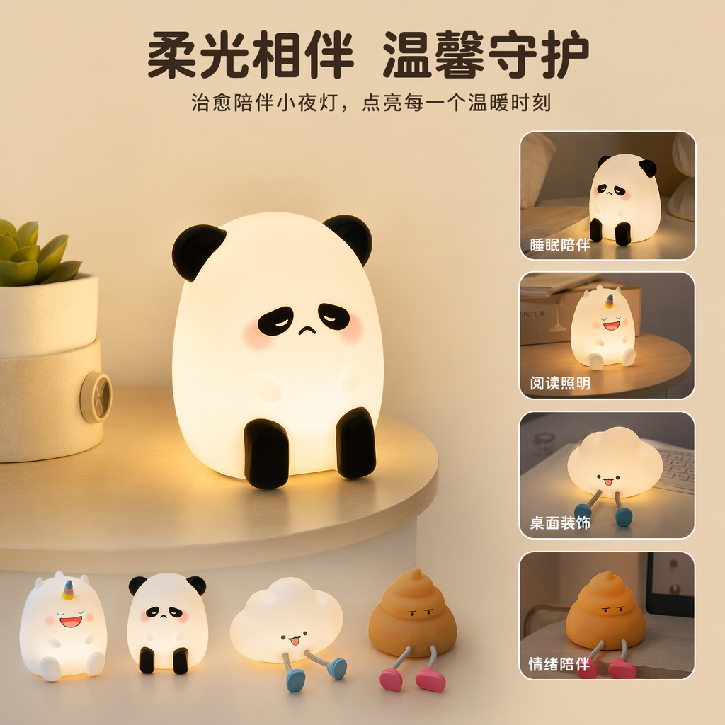 Illuminated cartoon-shaped light fixtures featuring unicorns, pandas, clouds and pot-shaped night lights full image