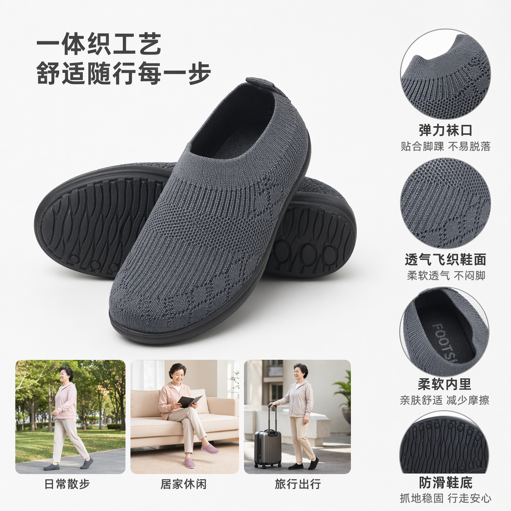 灰色黑色紫色针织拖鞋 女士家居软底防滑透气休闲鞋