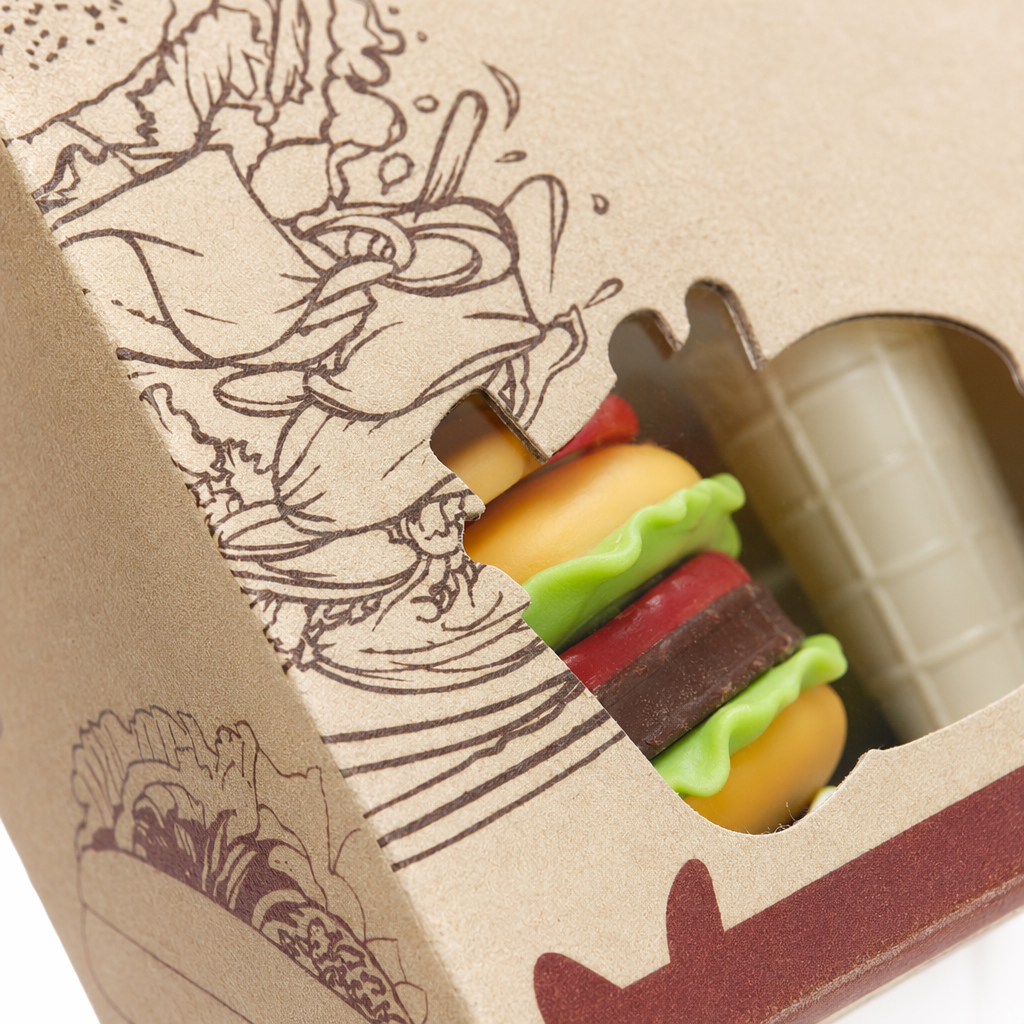 Brown paper box packaged toy fast food set, children's educational role-playing simulation kitchen Application Scenario