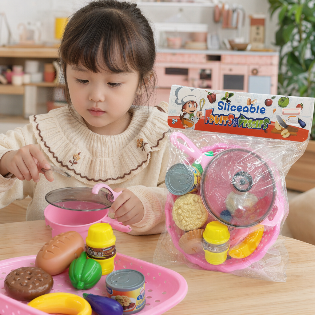 Pink children's toy kitchenware set, playhouse kitchen toys, safe and non-toxic, with rounded corners details Picture