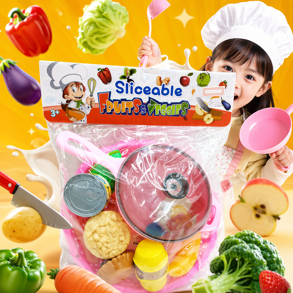 Pink children's toy kitchenware set, playhouse kitchen toys, safe and non-toxic, with rounded corners Specification image