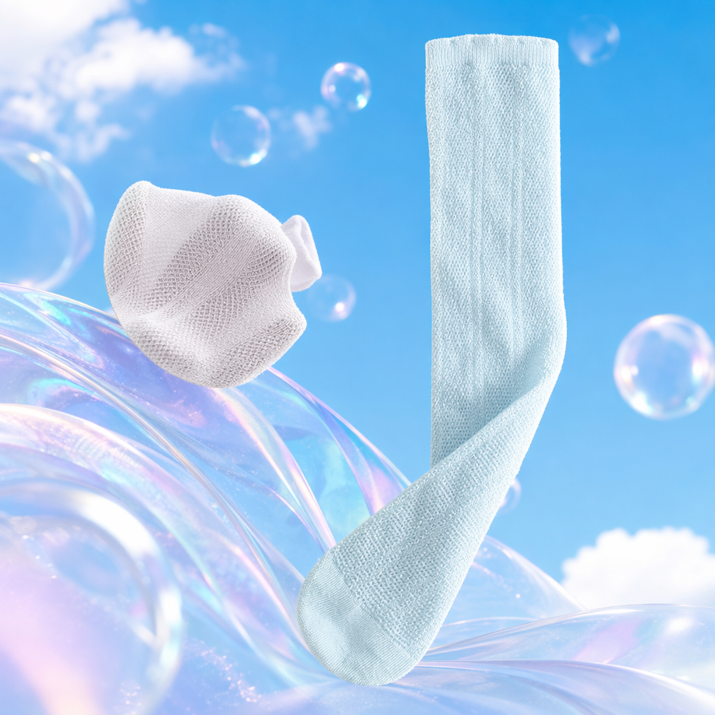 Light blue knitted socks for women, pure cotton, comfortable and breathable mid-calf socks Specification image