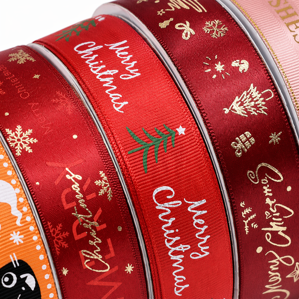 Colorful Christmas-themed ribbon rolls are used for holiday decoration gift packaging with multi-color mixed packaging Application Scenario