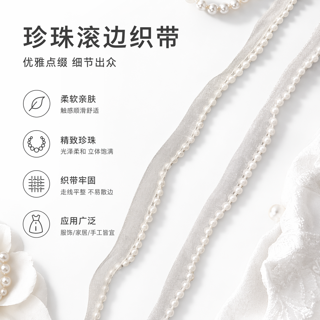 Pearl and ribbon decoration, hair accessories, gift packaging, DIY materials, lace