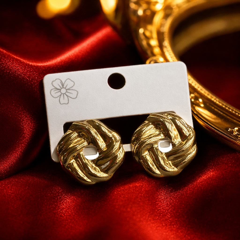 Golden knotted design stud earrings are fashionable, simple and versatile earrings Specification image