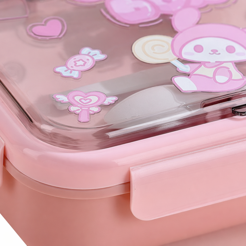 Pink cartoon bento box, children's lunch box, cute lunch box with lid, warm and portable Application Scenario