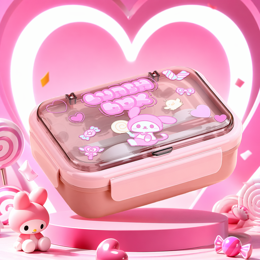 Pink cartoon children's lunch box, portable sealed lunch box, cute student lunch box Specification image