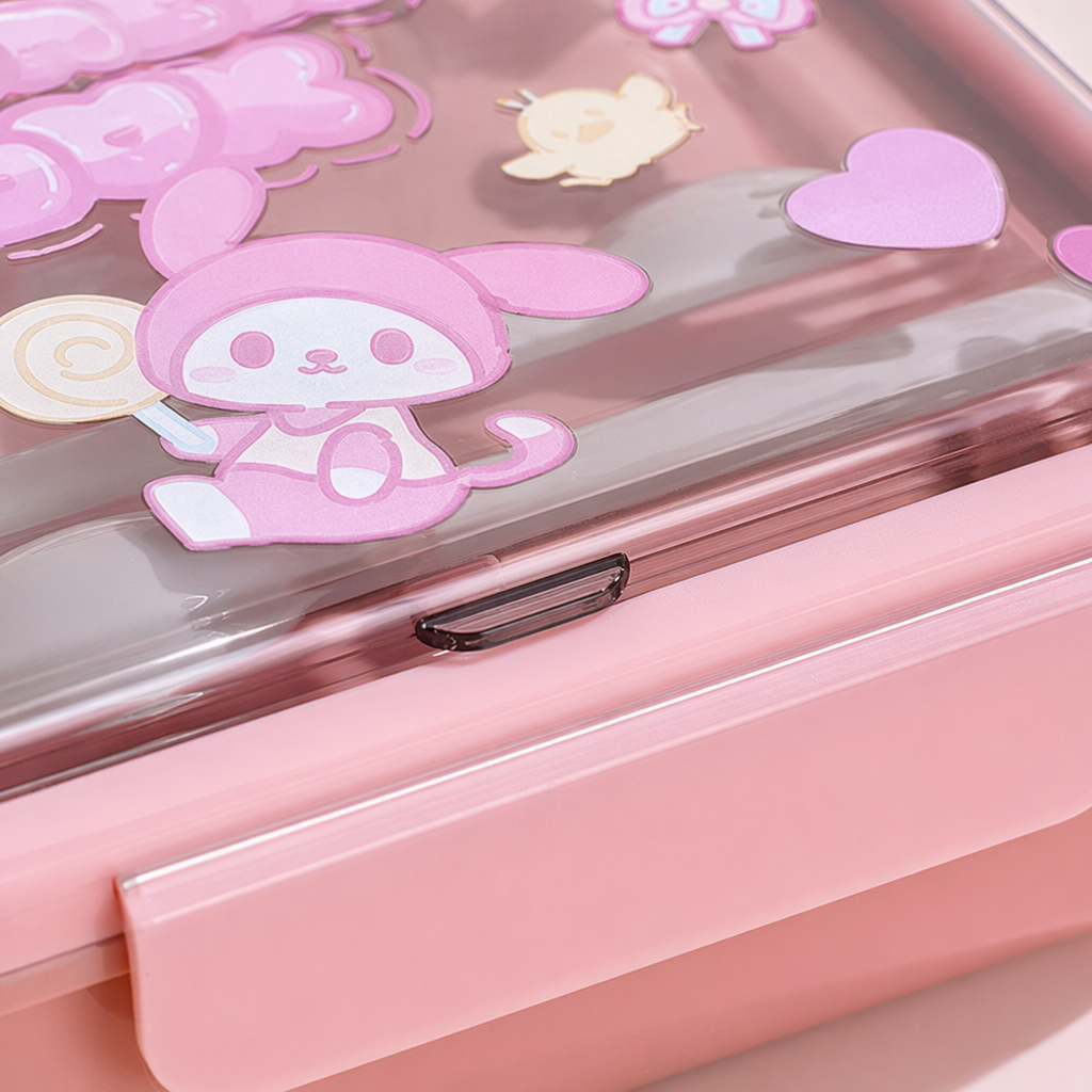 Pink cartoon children's lunch box, portable sealed lunch box, cute student lunch box Application Scenario