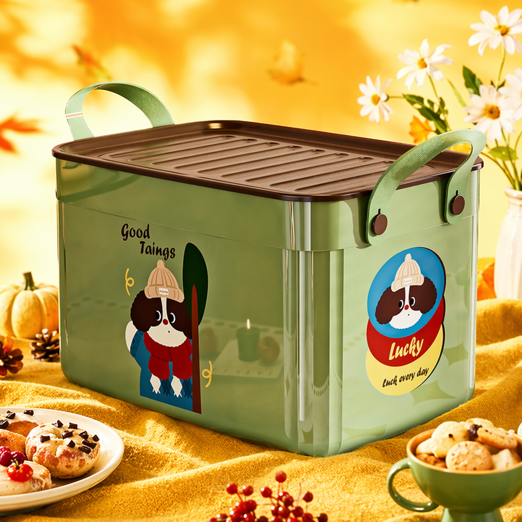 Green rectangular covered storage box for home organization and storage, large capacity, dust-proof and stackable Specification image