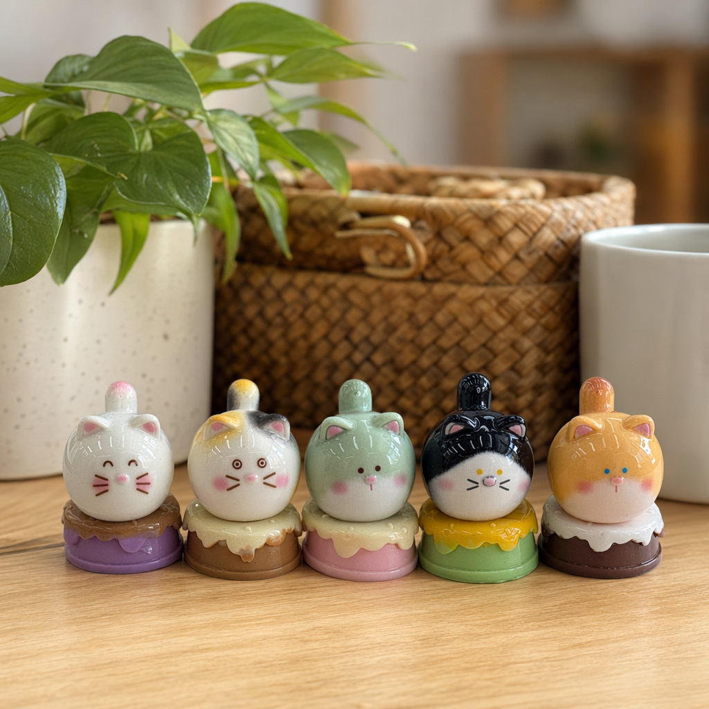 五只彩色猫咪造型甜点摆件创意家居装饰小物