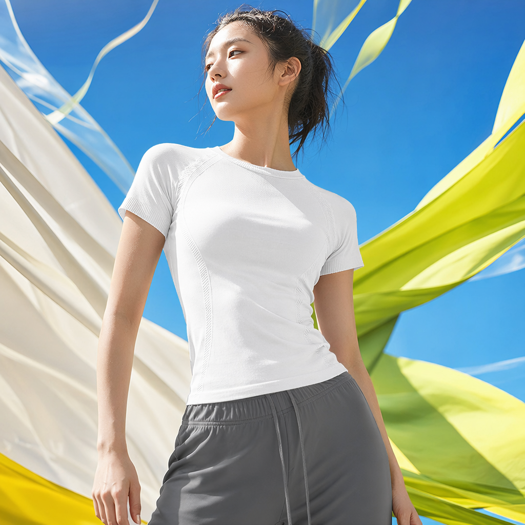 New spring and summer sports and fitness short-sleeved quick-drying yoga wear, running training top, tight-fitting slimming T-shirt Specification image