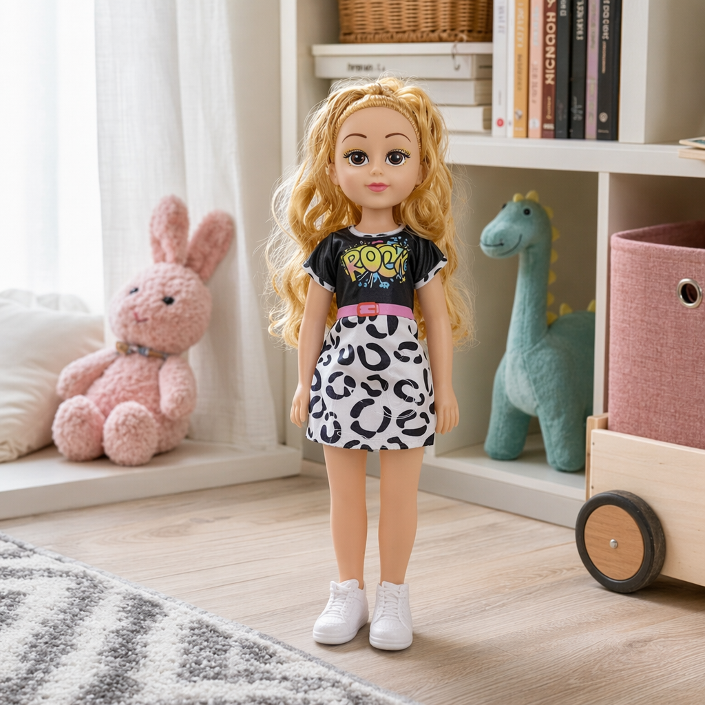 Golden curly leopard print dress doll plush toy home decoration item details Picture