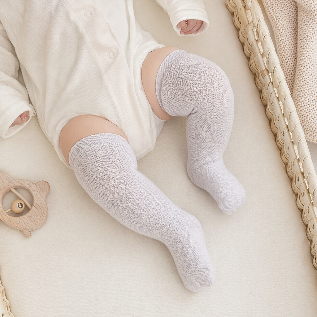 Light purple knitted socks for women, pure cotton stretch mid-calf socks for autumn and winter details Picture