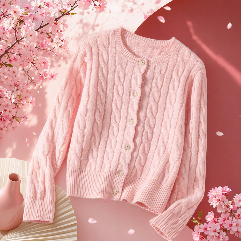 A pink knitted cardigan for women in spring and autumn, paired with a thin, casual and loose top Specification image