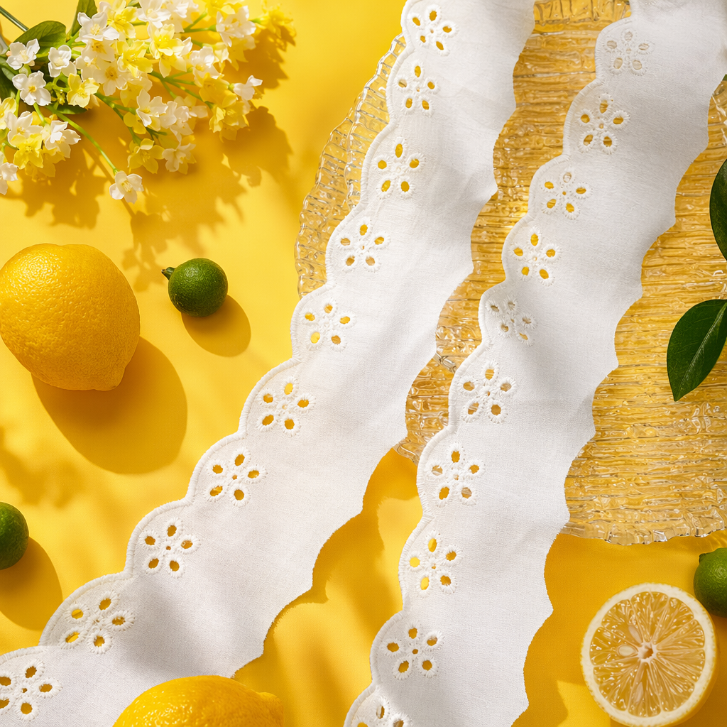 White hollowed-out lace fabric Specification image