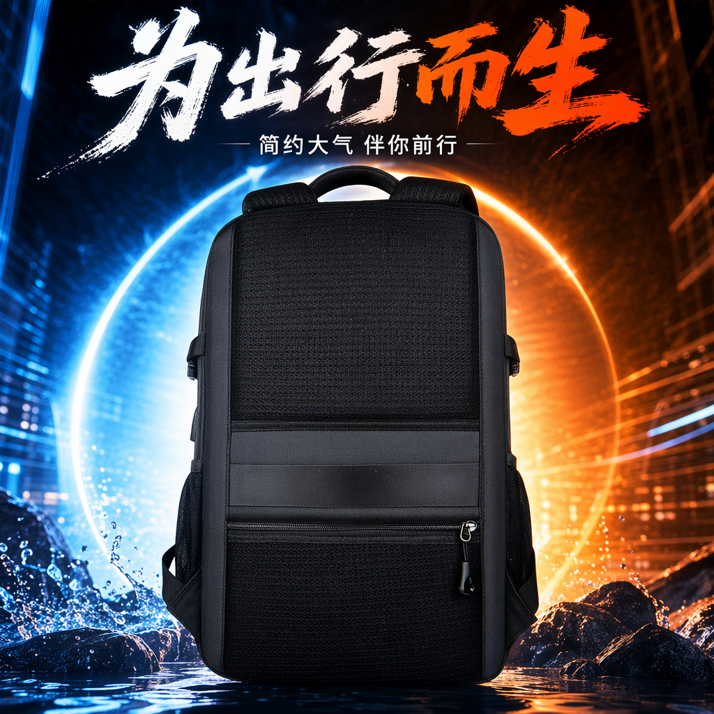 The black wear-resistant nylon commuting backpack is lightweight, large-capacity and has multiple compartments Specification image