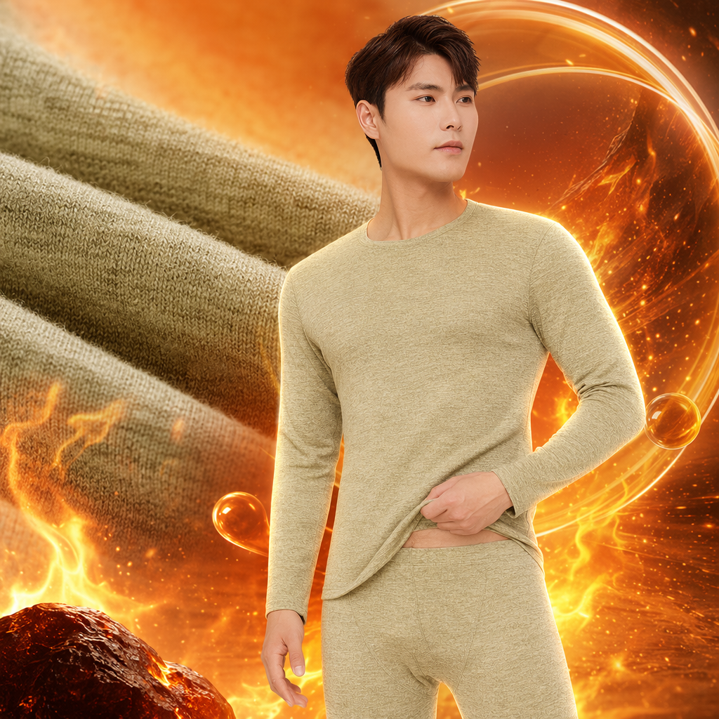 Light green men's long-sleeved shirt and long pants warm suit Specification image
