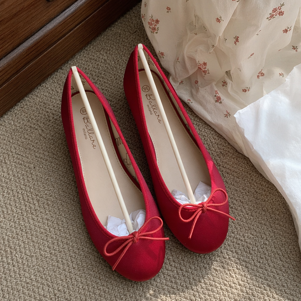 Red ballet flat shoes for women, soft soles, anti-slip, comfortable and versatile casual single shoes details Picture