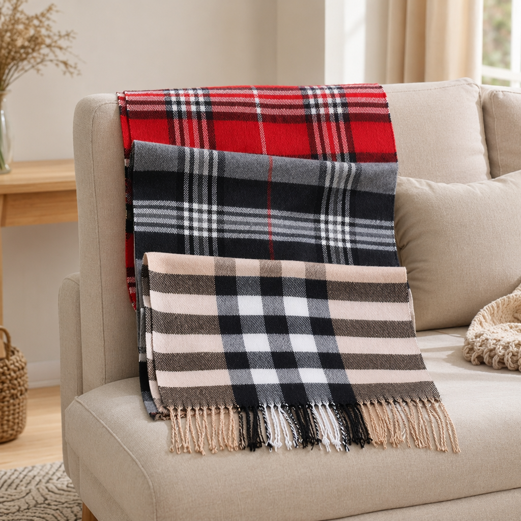 There are various ways to tie a thick wool blend checked scarf for warmth in winter details Picture