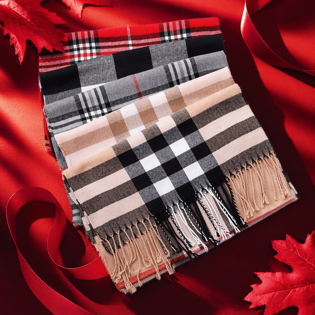 There are various ways to tie a thick wool blend checked scarf for warmth in winter Specification image