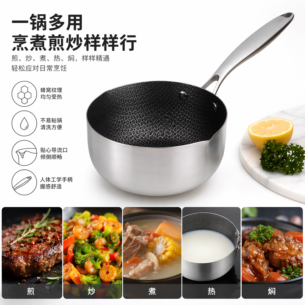 Silver small pot, black honeycomb inner pot, non-stick frying and stir-frying pot, household mini stewing pot full image