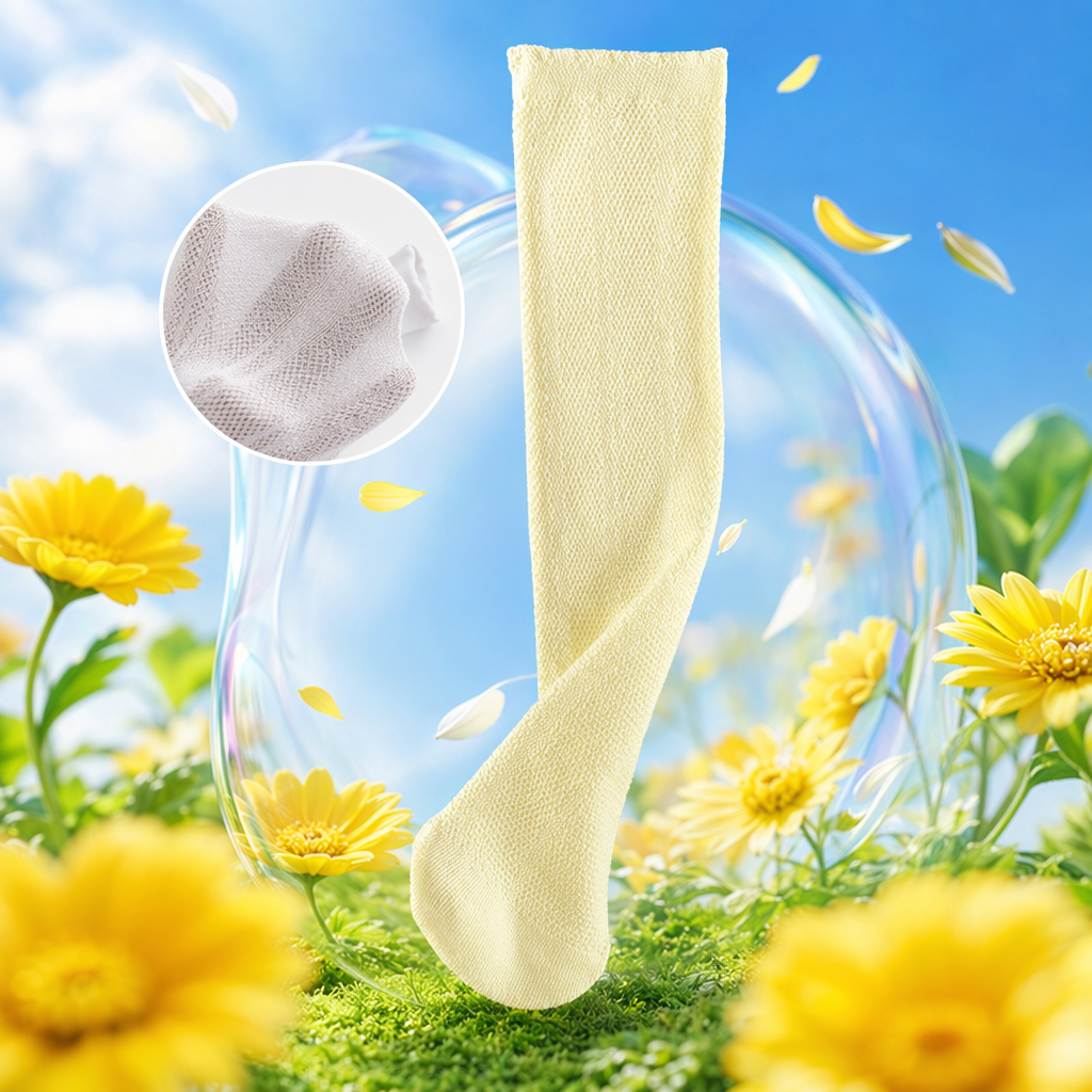 Light yellow knitted socks for women, pure cotton, comfortable and breathable mid-calf socks Specification image