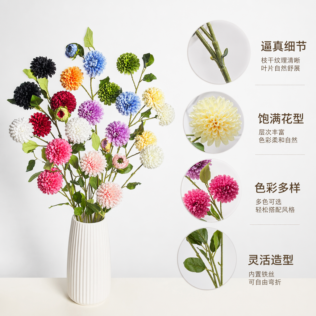 Colorful artificial dahlia bouquets, living room decorative items, home flower arrangement art artificial flowers