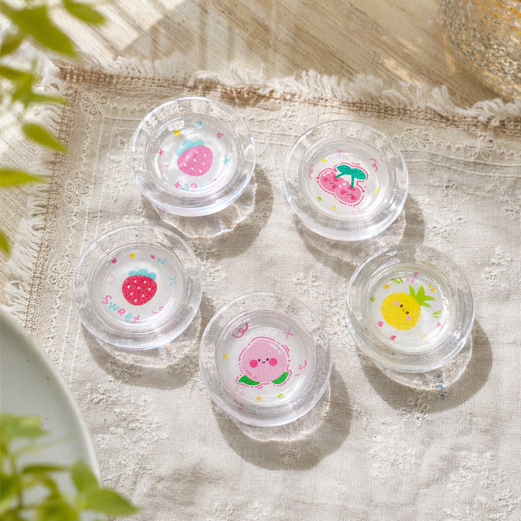 Colorful fruit patterned transparent small round plates for home creative tableware dessert plating details Picture