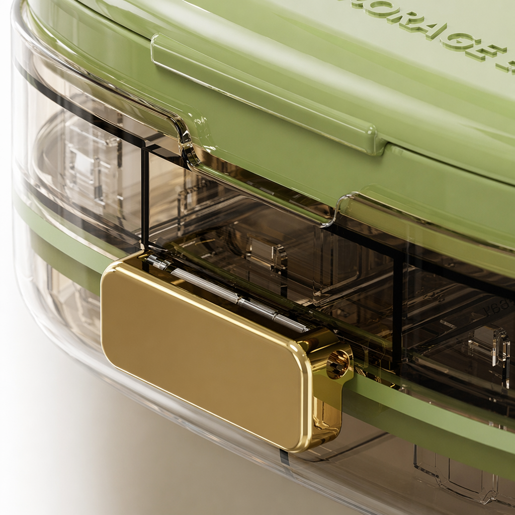 Green medicine box, household portable compartment-type storage box, moisture-proof and sealed medicine organization box Application Scenario
