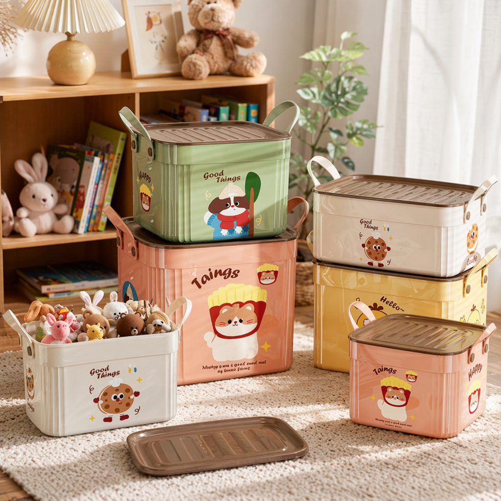 Colorful cartoon storage box, children's home organizing box, multi-functional storage box details Picture
