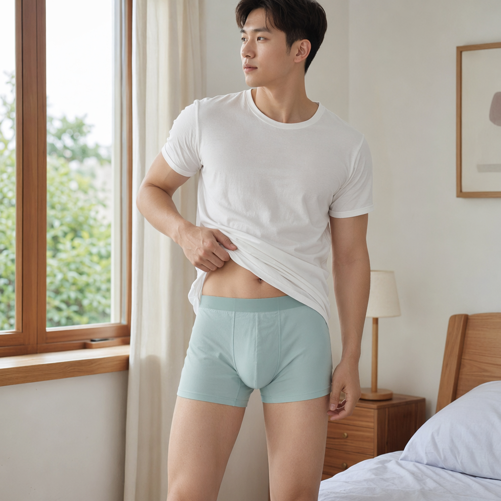 Light green pure cotton men's underwear with flat corners, comfortable and breathable basic style details Picture