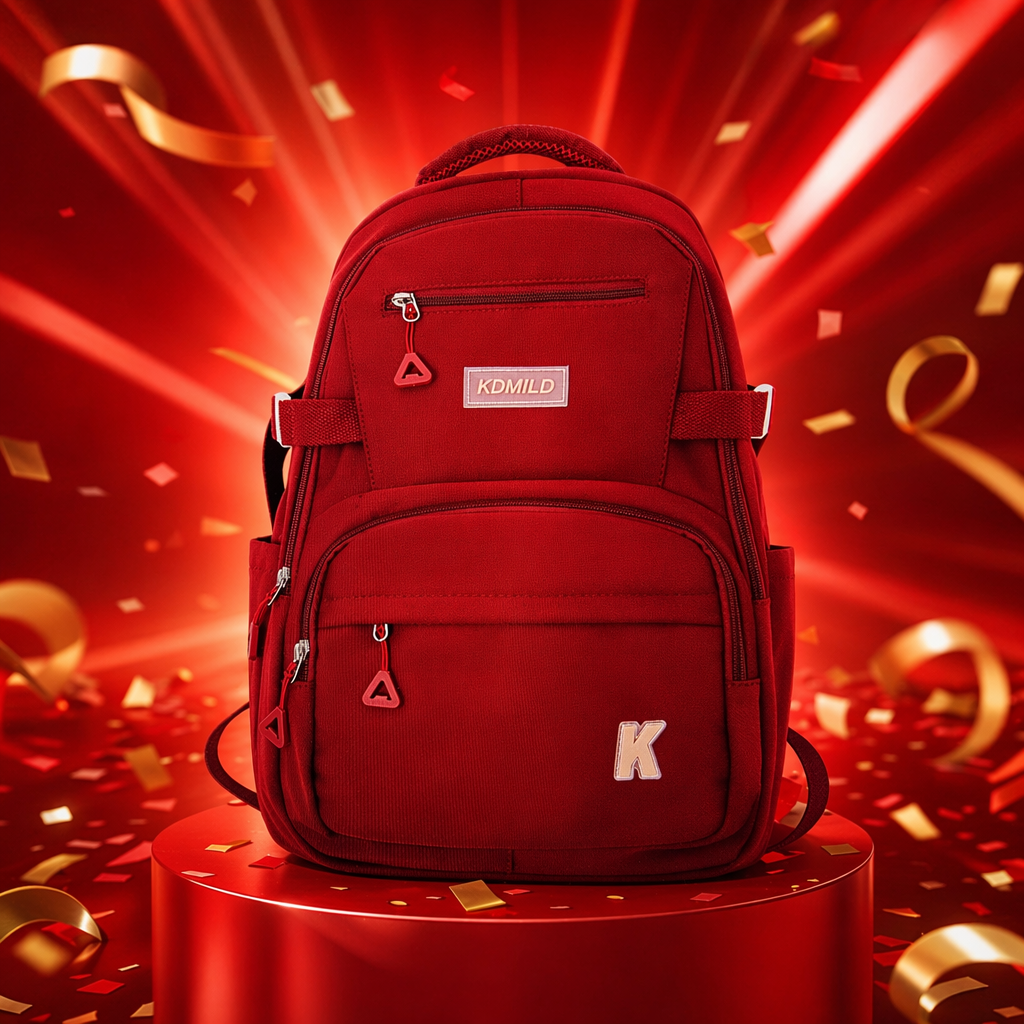 This red backpack is fashionable, lightweight and has a large capacity for student commuting and travel Specification image
