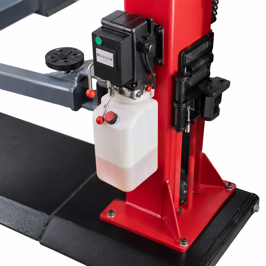 Red double-column lift, 4.2-ton automotive maintenance lifting equipment, industrial-grade hydraulic Application Scenario