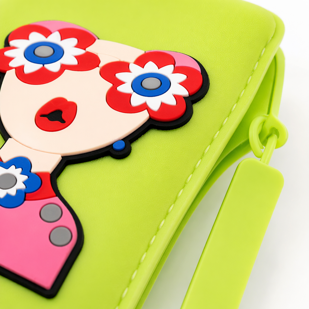 The eyeglass case is decorated with a green cartoon female avatar Application Scenario