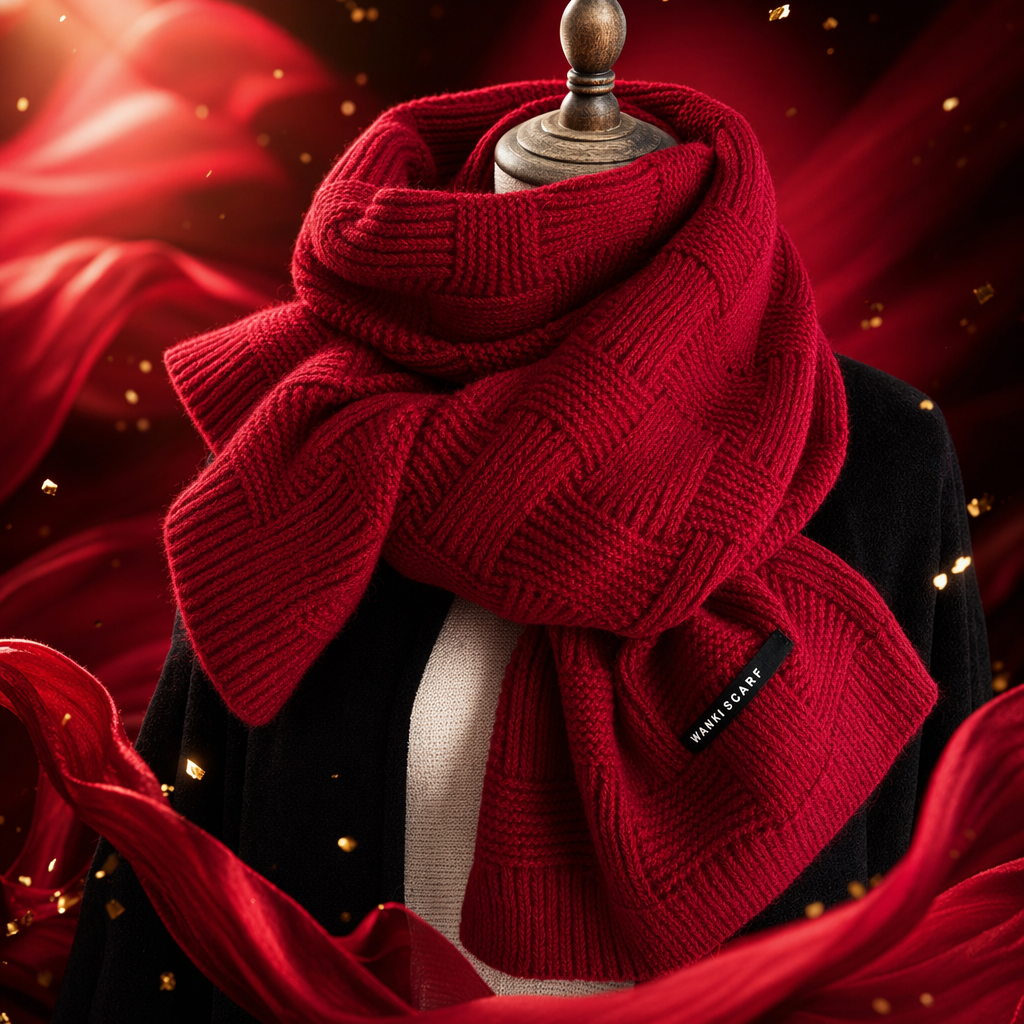 Red knitted scarf for women, warm and versatile in autumn and winter, solid color woolen long style Specification image