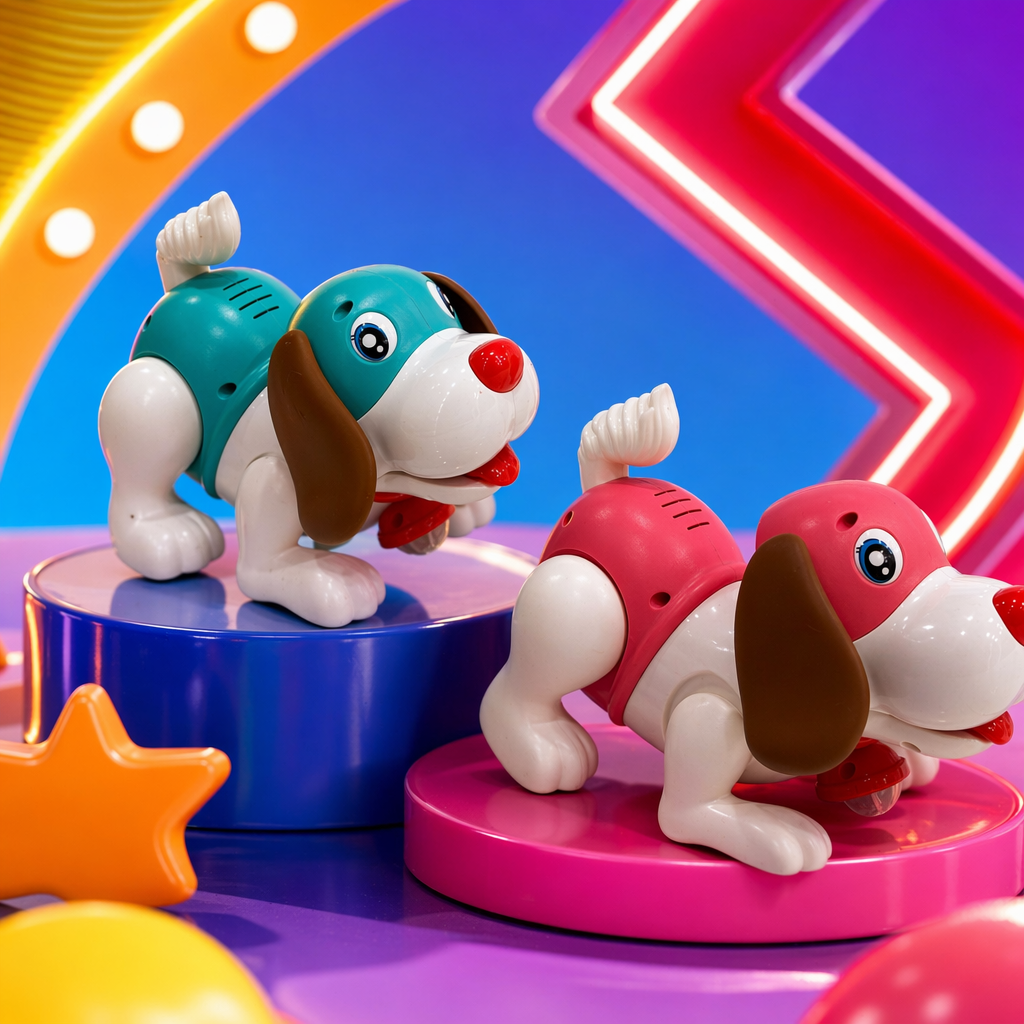 A cute and adorable plush toy of a red, white, green and white puppy Specification image