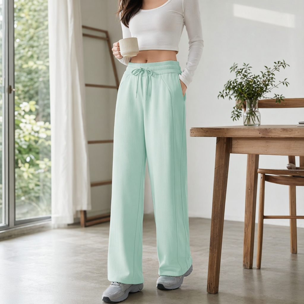 Light green sportswear pants for both men and women, quick-drying and breathable casual fitness pants details Picture
