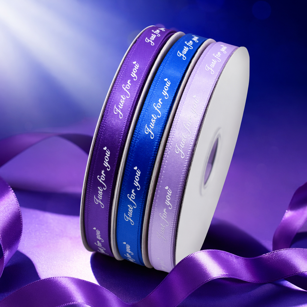 Colorful ribbon rolls in purple, blue and light purple three-roll Just for you heart print Specification image