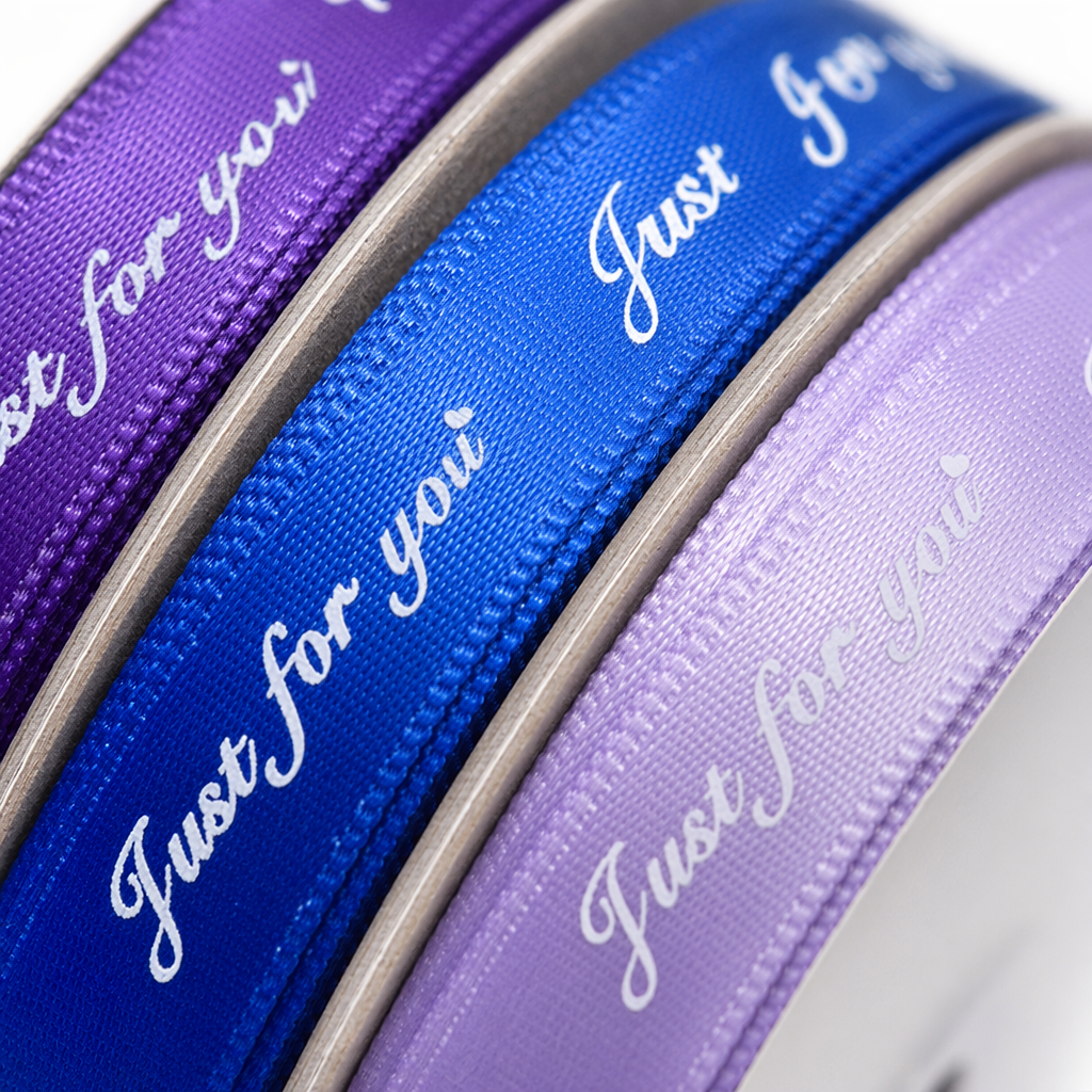 Colorful ribbon rolls in purple, blue and light purple three-roll Just for you heart print Application Scenario