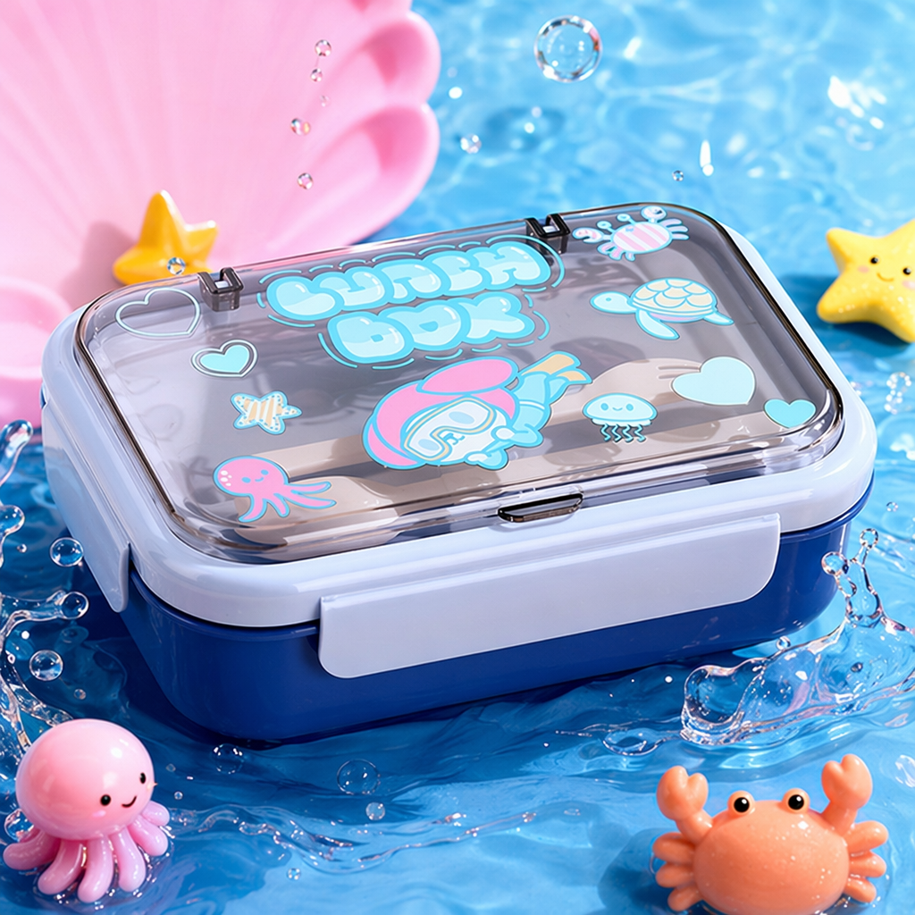 Blue cartoon children's lunch box, portable sealed lunch box Specification image
