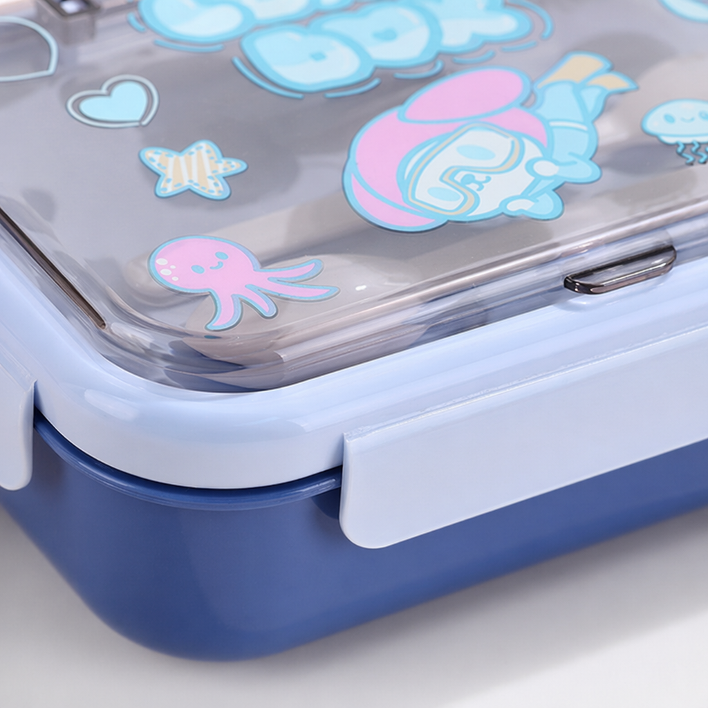 Blue cartoon children's lunch box, portable sealed lunch box Application Scenario