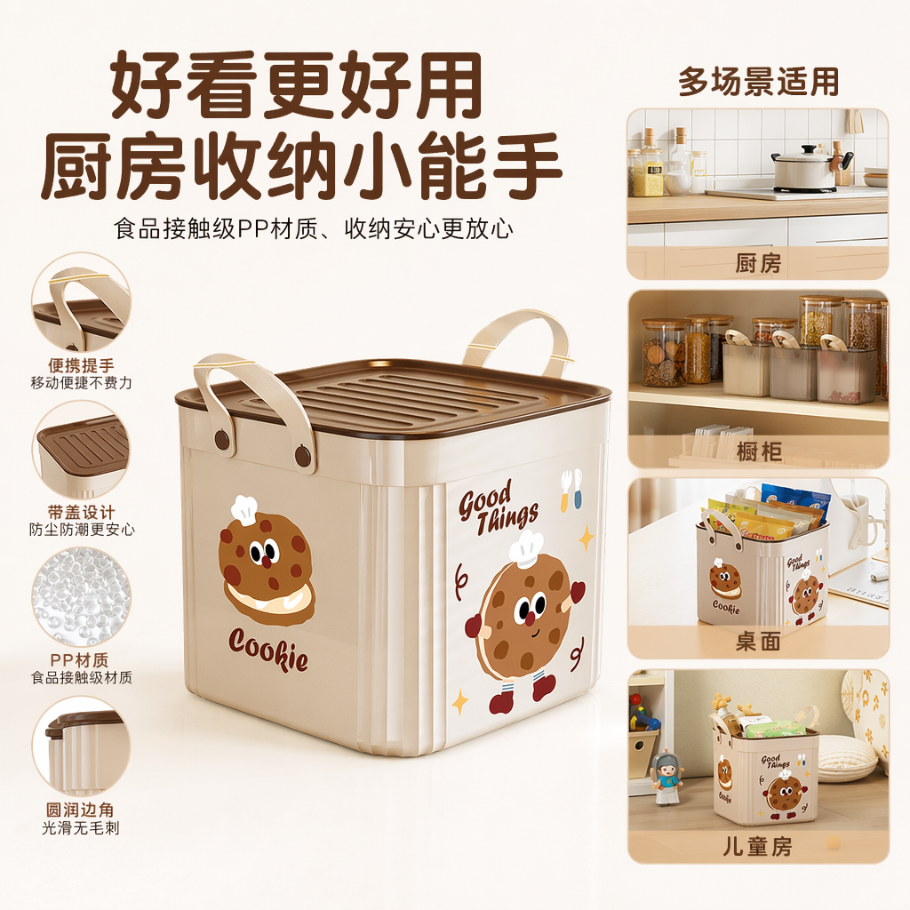 Cream-colored square covered storage box for home organization and storage