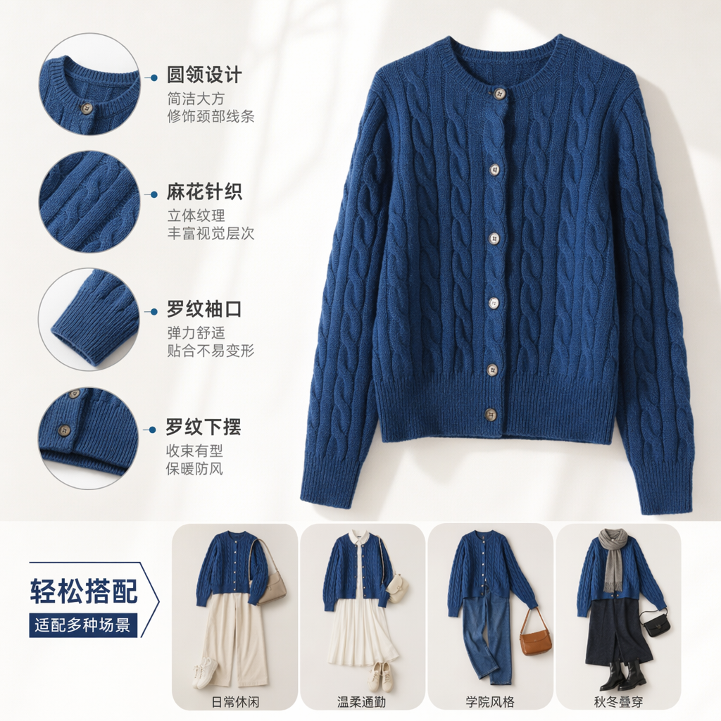 Dark blue knitted cardigan for women's slimming long sweater coat