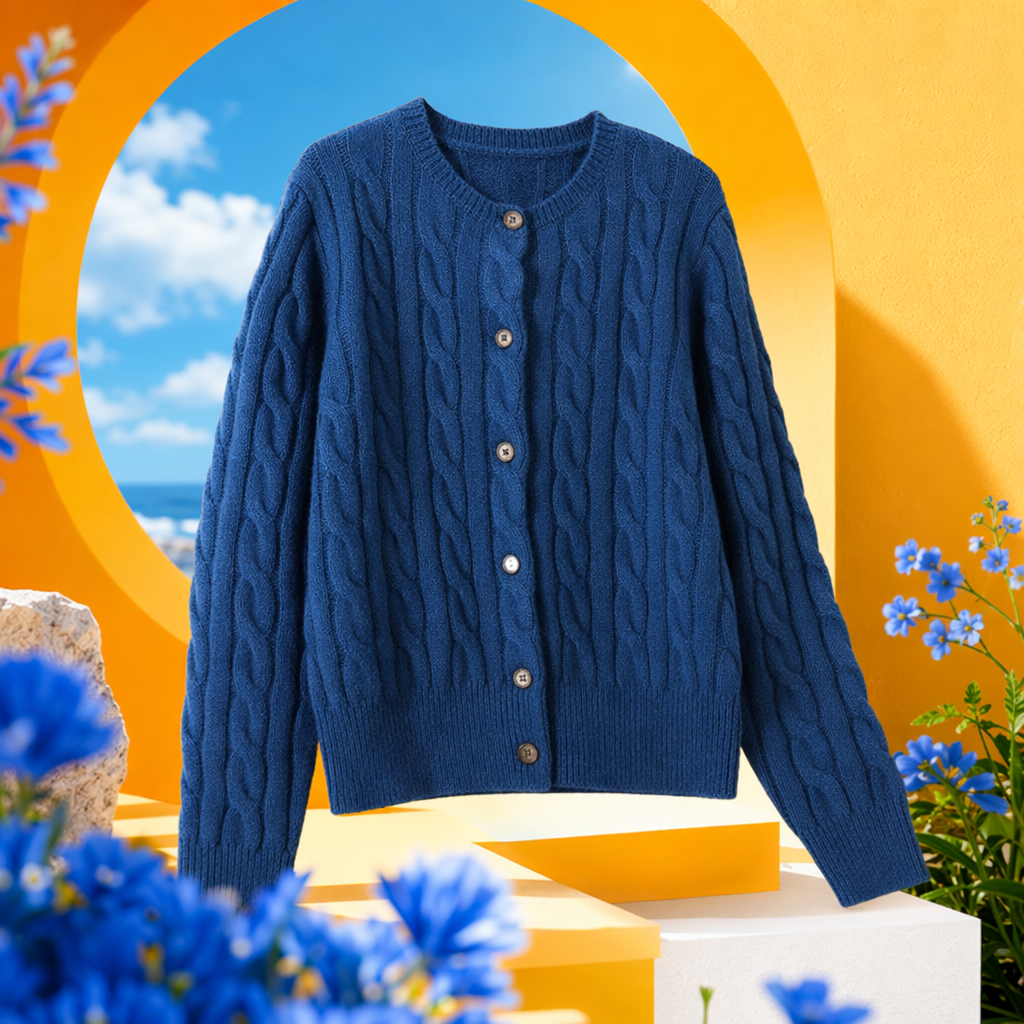 Dark blue knitted cardigan for women's slimming long sweater coat Specification image