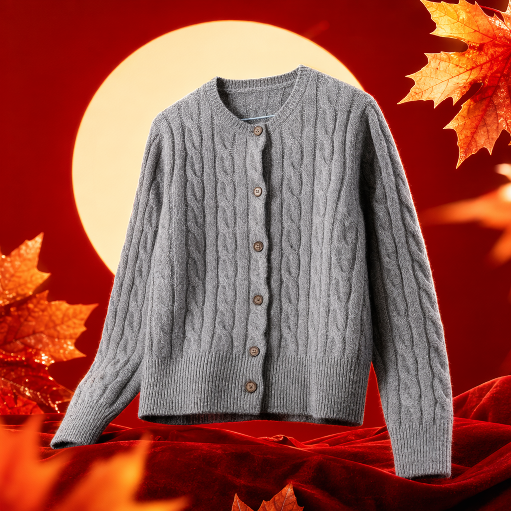 A grey knitted cardigan for women in spring and autumn, paired with a loose and laid-back top Specification image