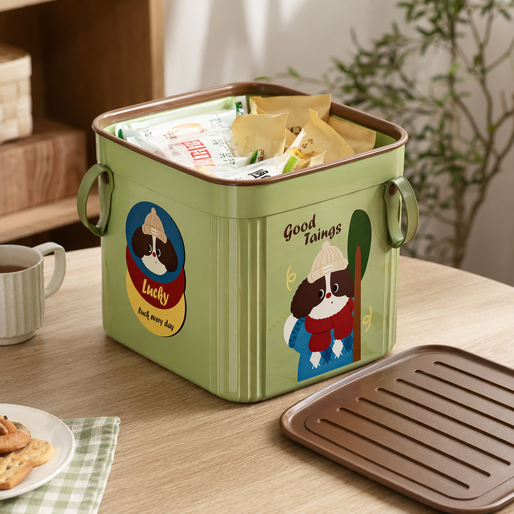 Green square covered storage box for home organization and storage, simple and environmentally friendly plastic details Picture