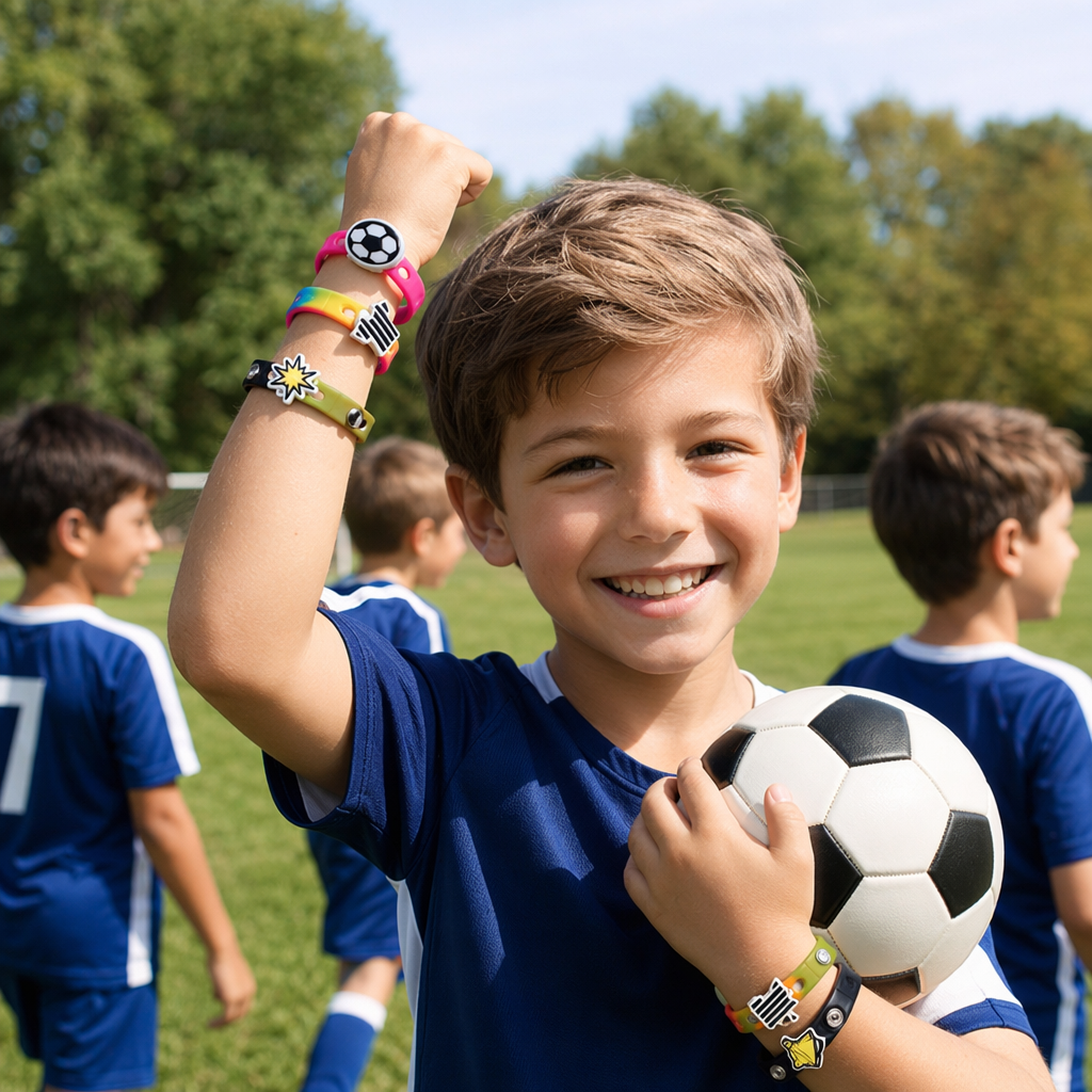 Colorful football-themed wristband, fashionable and sporty style, suitable for both men and women, elastic woven style details Picture