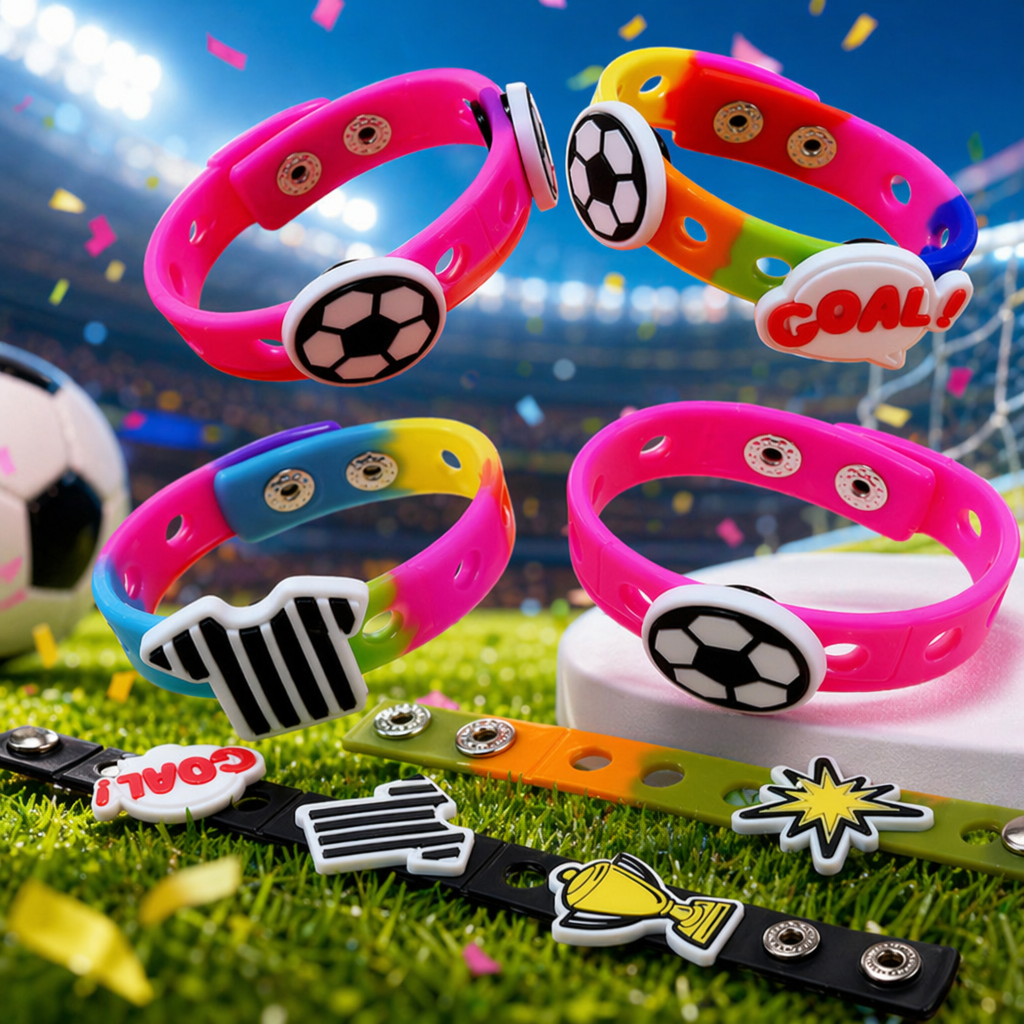 Colorful football-themed wristband, fashionable and sporty style, suitable for both men and women, elastic woven style Specification image